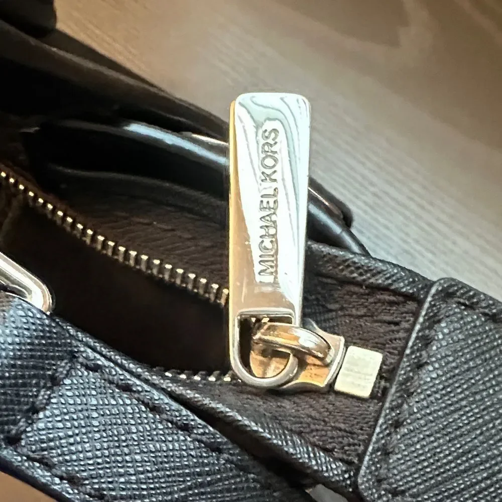 Michael Kors Black Satchel with Silver Eyelet Rivet Accents Crossbody Strap - Picture 7 of 8